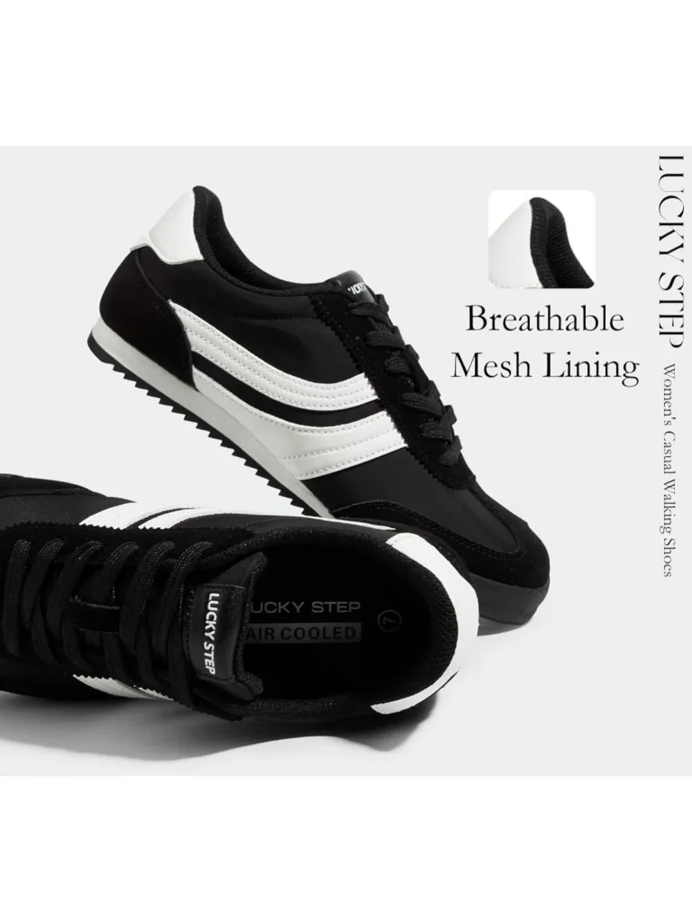 Women's Black Lightweight Thin Sole Lace up Anti Slip Classic Retro Sneakers